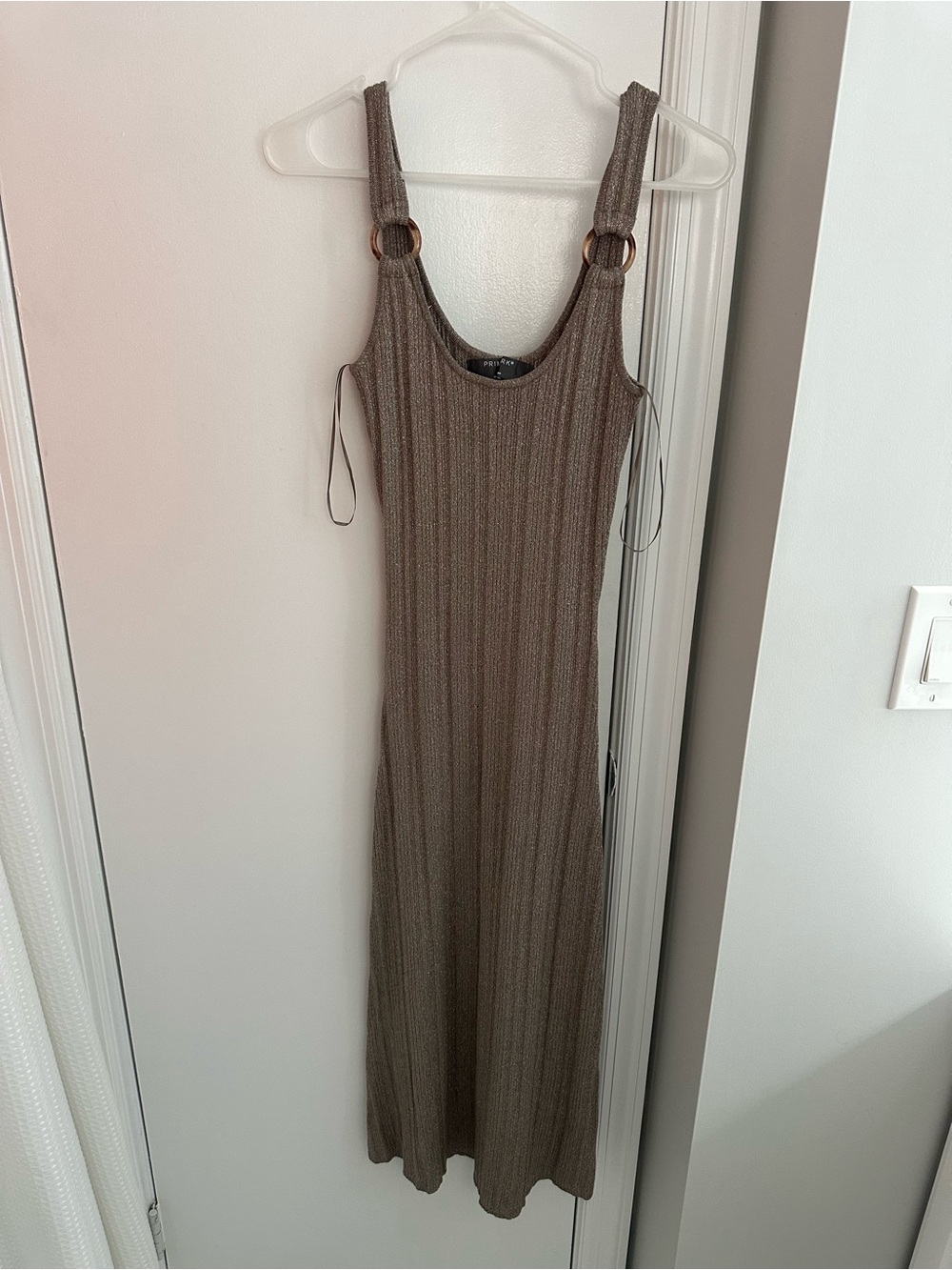 Primark Ribbed Maxi Dress with Ring-Strap Detail in Brown